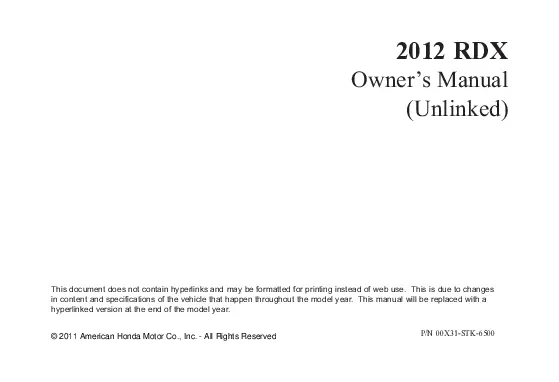 2012 Acura Rdx owners manual