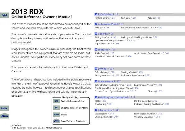 2013 Acura Rdx owners manual
