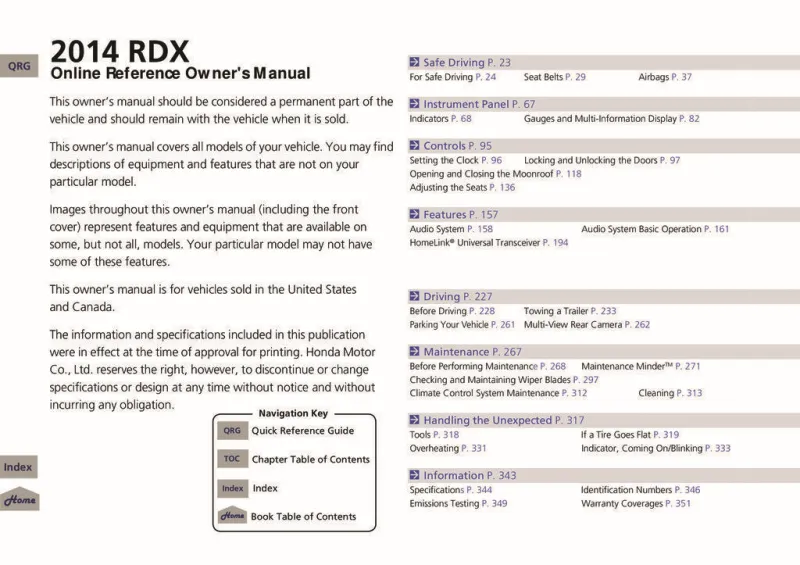 2014 Acura Rdx owners manual