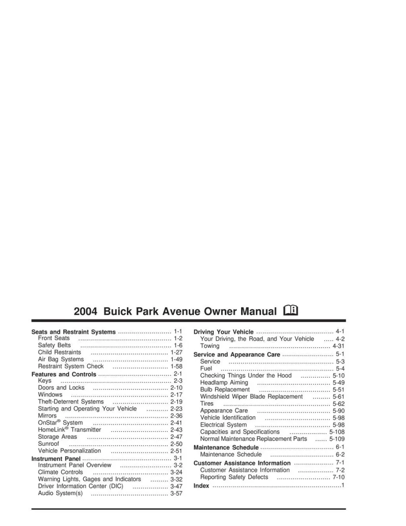 2004 Buick Park Avenue owners manual