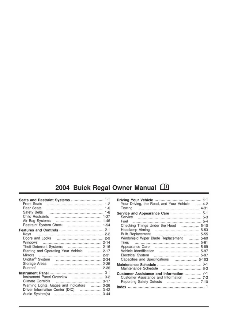 2004 Buick Regal owners manual