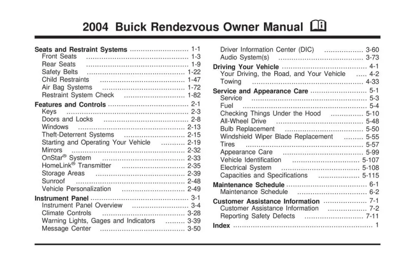 2004 Buick Rendezvous owners manual