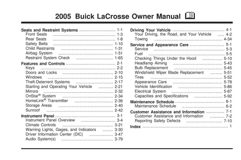 2005 Buick Lacrosse owners manual
