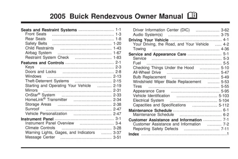 2005 Buick Rendezvous owners manual