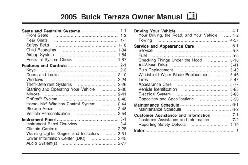 2005 Buick Terraza owners manual