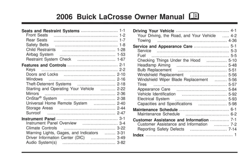 2006 Buick Lacrosse owners manual