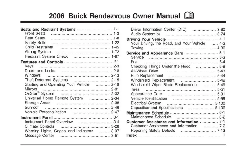 2006 Buick Rendezvous owners manual
