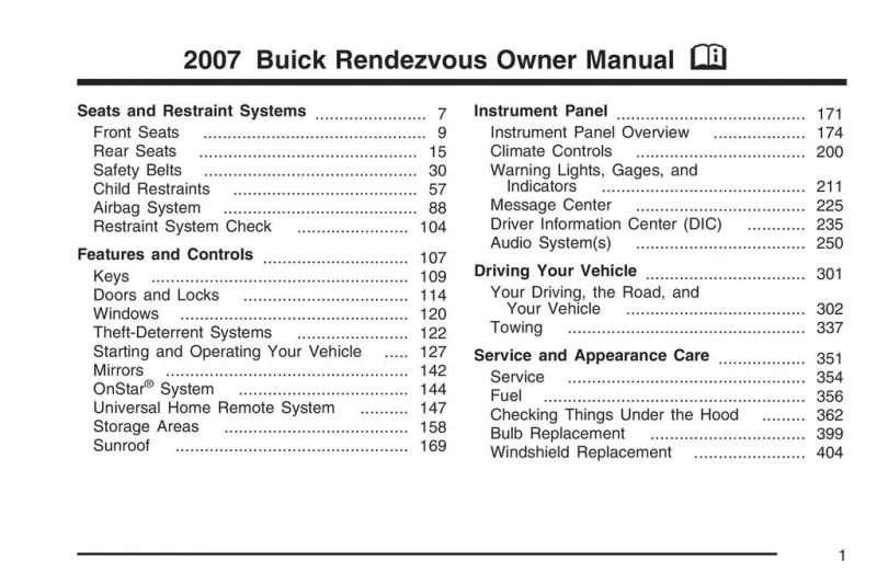 2007 Buick Rendezvous owners manual