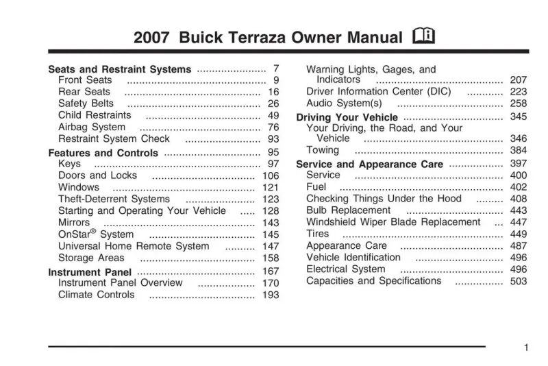 2007 Buick Terraza owners manual