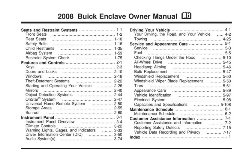 2008 Buick Enclave owners manual