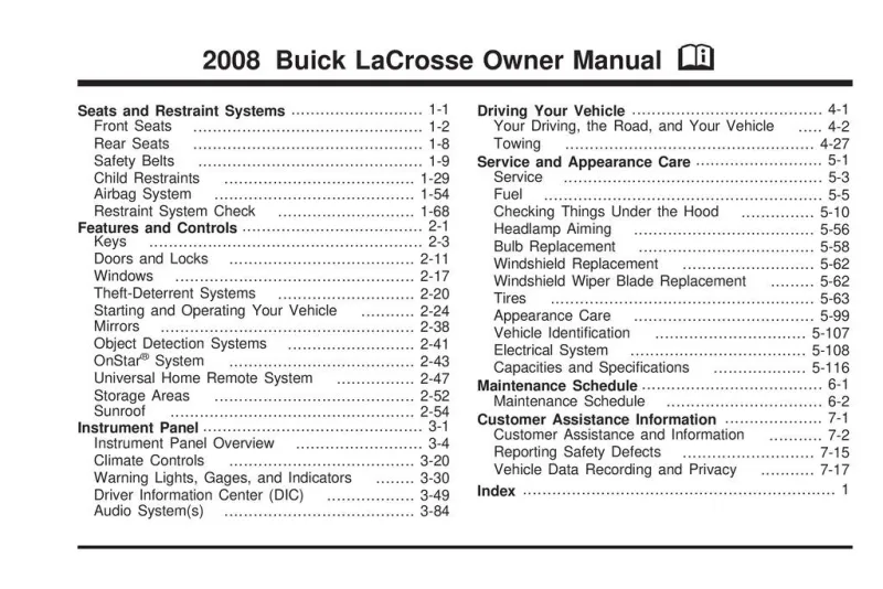 2008 Buick Lacrosse owners manual