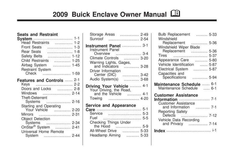2009 Buick Enclave owners manual
