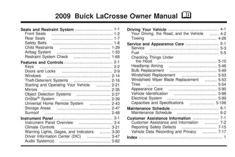 2009 Buick Lacrosse owners manual