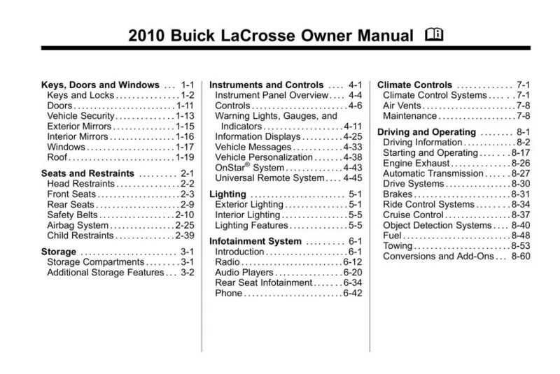 2010 Buick Lacrosse owners manual