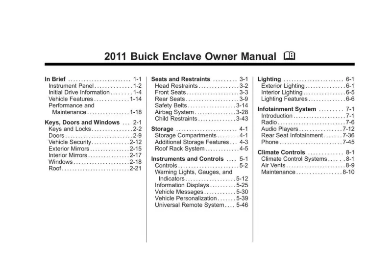 2011 Buick Enclave owners manual
