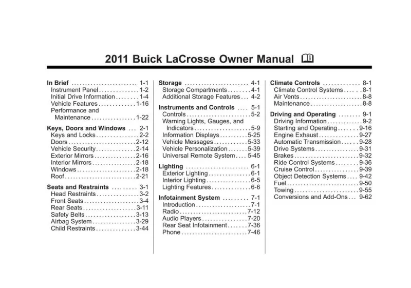 2011 Buick Lacrosse owners manual