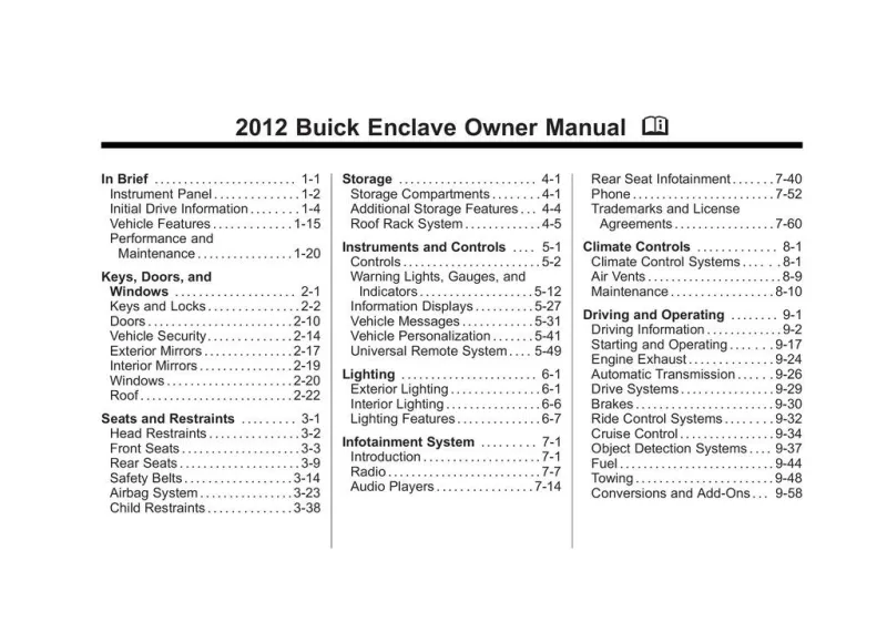 2012 Buick Enclave owners manual