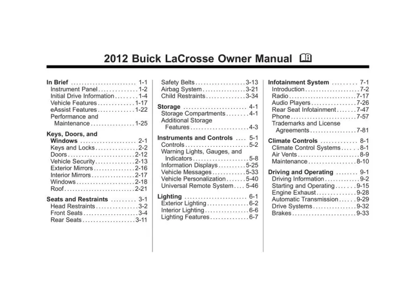 2012 Buick Lacrosse owners manual
