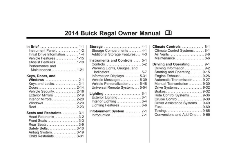 2014 Buick Regal owners manual