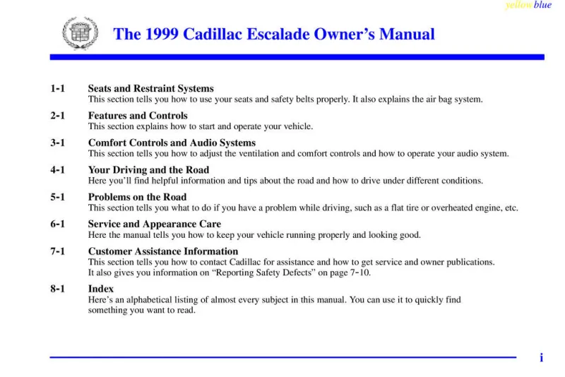 1999 Cadillac Escalade owners manual