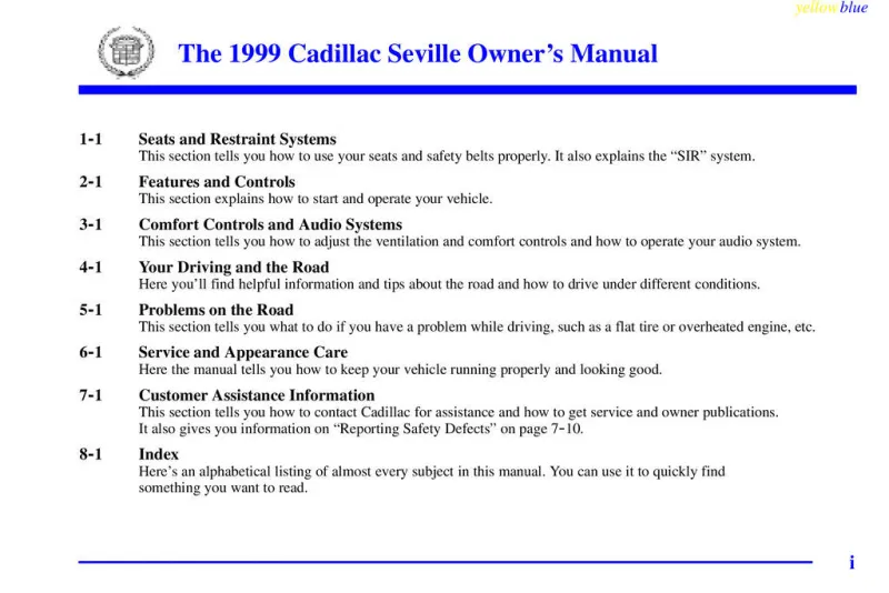 1999 Cadillac Seville owners manual