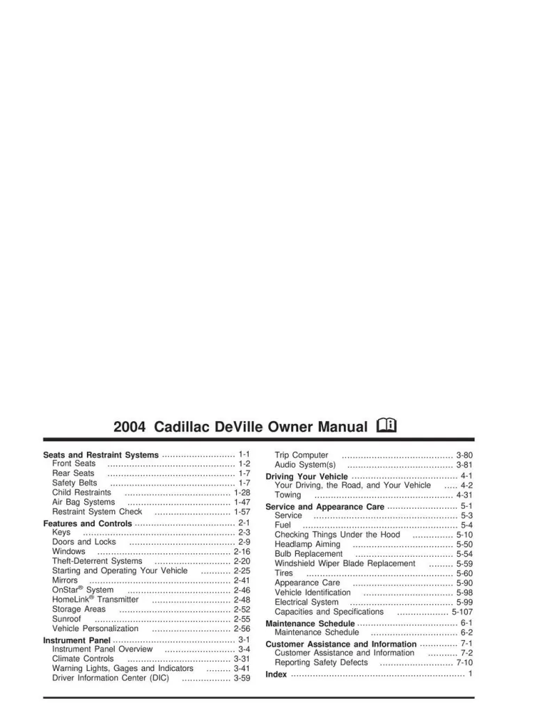 2004 Cadillac Deville owners manual