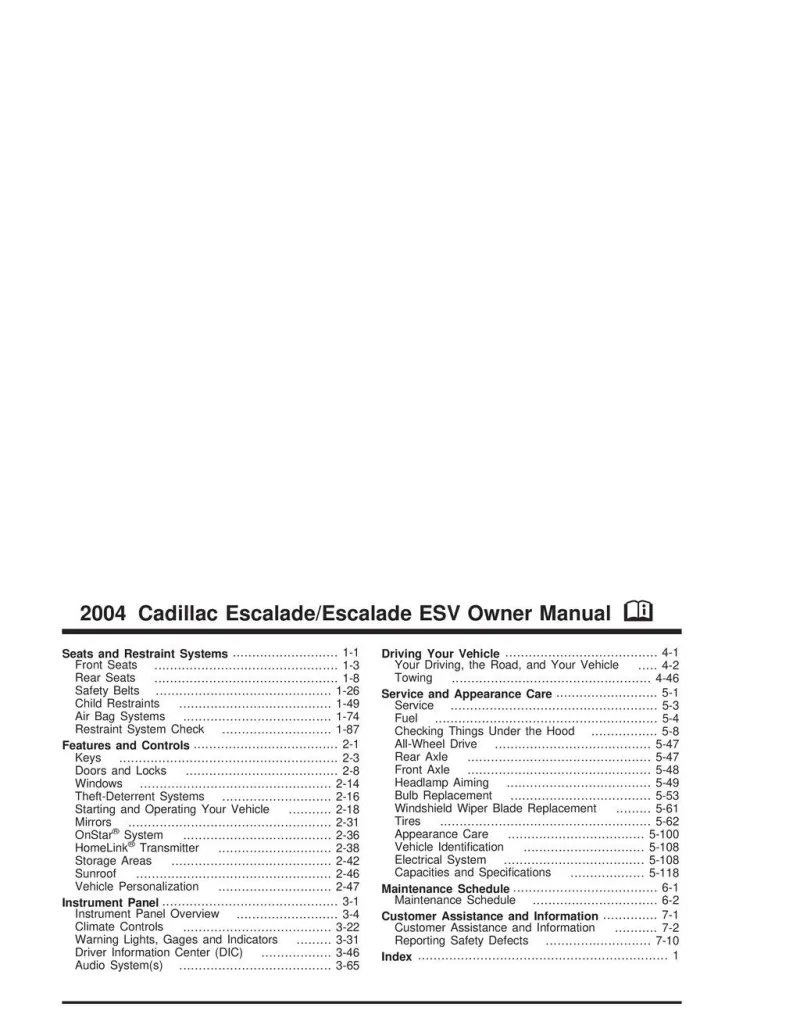 2004 Cadillac Escalade owners manual