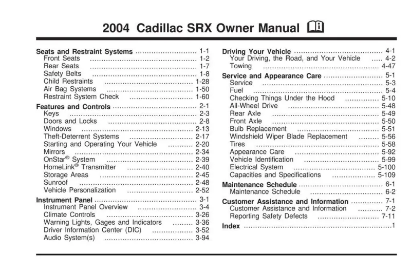 2004 Cadillac Srx owners manual