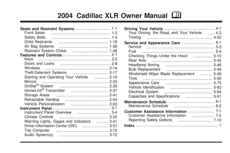 2004 Cadillac Xlr owners manual