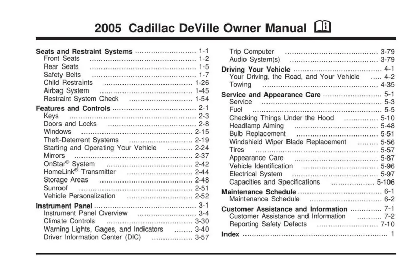 2005 Cadillac Deville owners manual