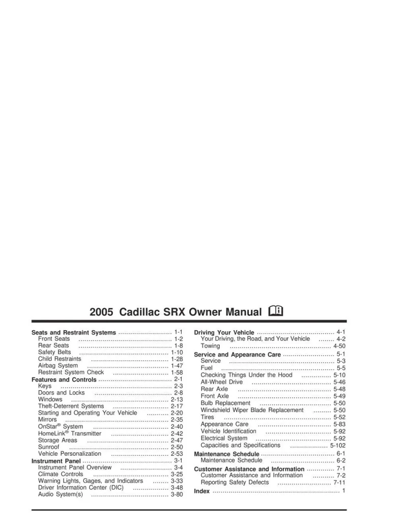 2005 Cadillac Srx owners manual