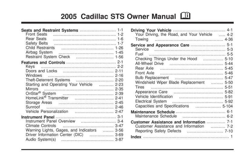 2005 Cadillac Sts owners manual