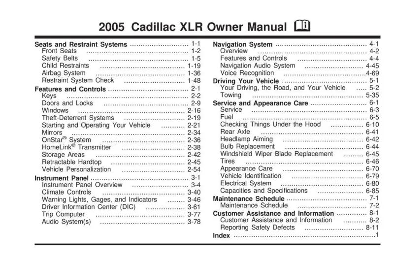 2005 Cadillac Xlr owners manual