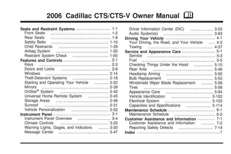 2006 Cadillac Cts owners manual