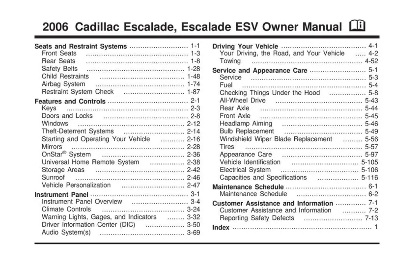 2006 Cadillac Escalade owners manual