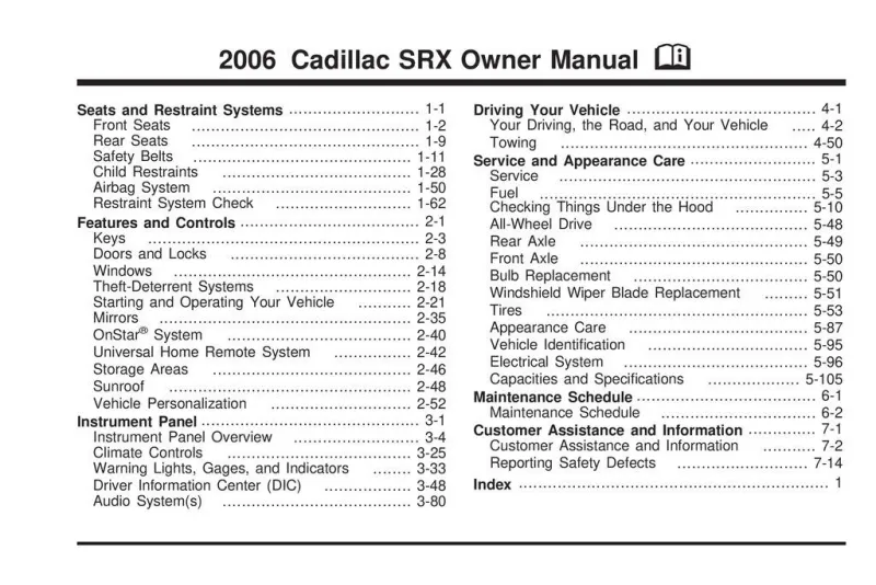 2006 Cadillac Srx owners manual