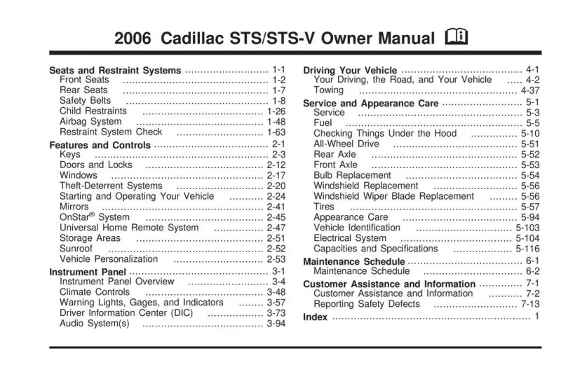 2006 Cadillac Sts owners manual