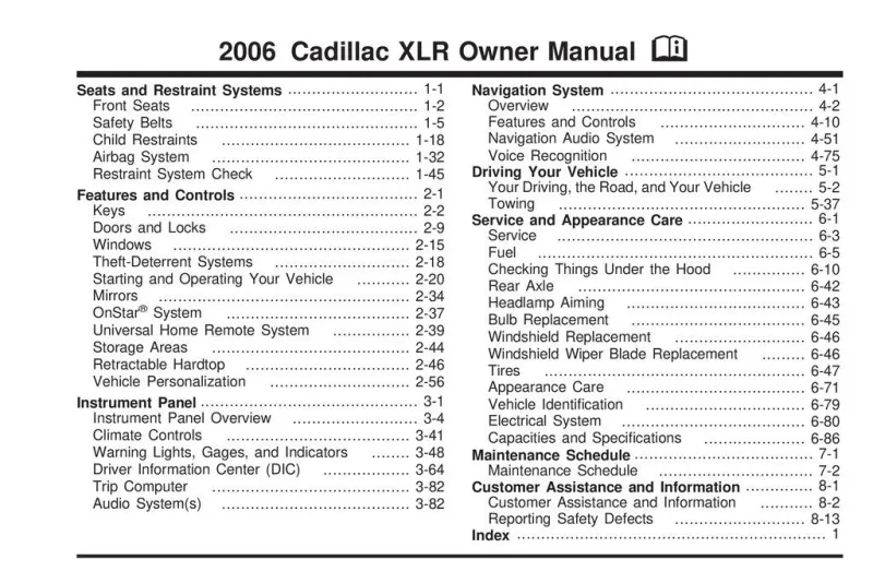 2006 Cadillac Xlr owners manual