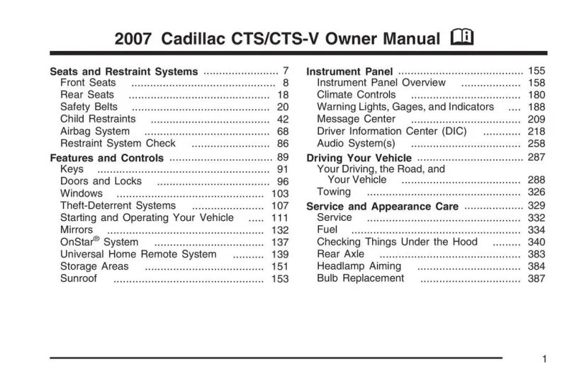 2007 Cadillac Cts owners manual