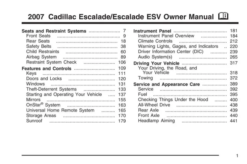 2007 Cadillac Escalade Esv owners manual