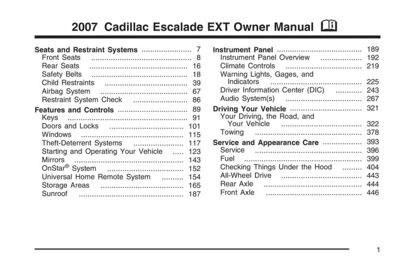 2007 Cadillac Escalade Ext owners manual