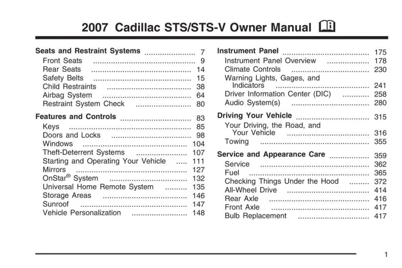 2007 Cadillac Sts owners manual
