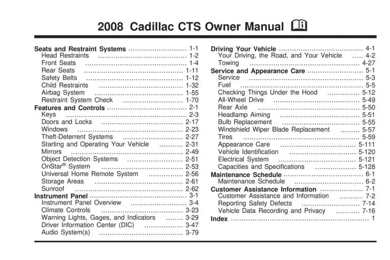 2008 Cadillac Cts owners manual
