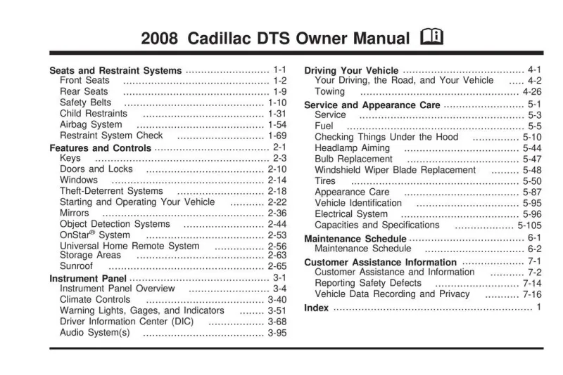 2008 Cadillac Dts owners manual