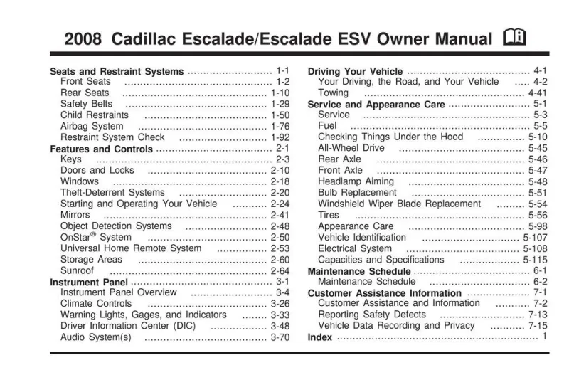 2008 Cadillac Escalade Esv owners manual
