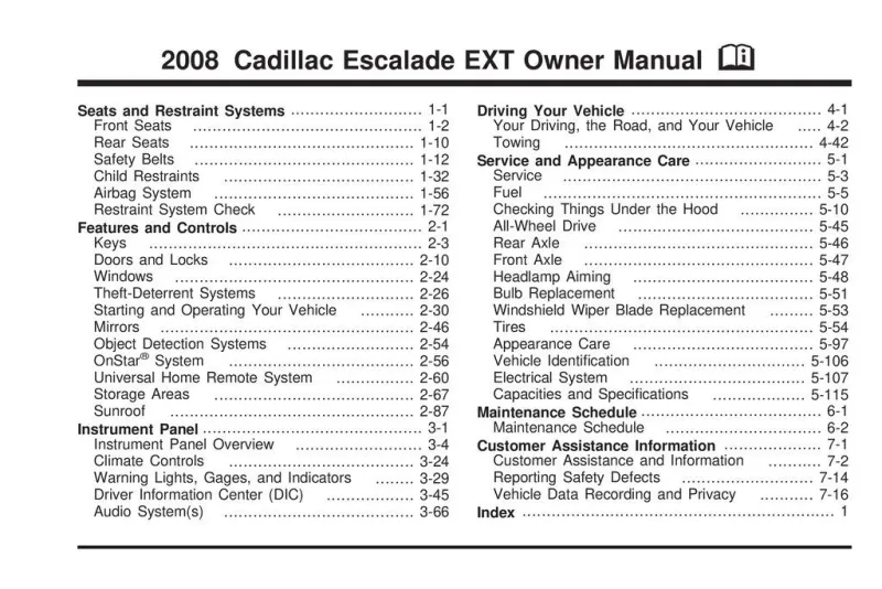 2008 Cadillac Escalade Ext owners manual