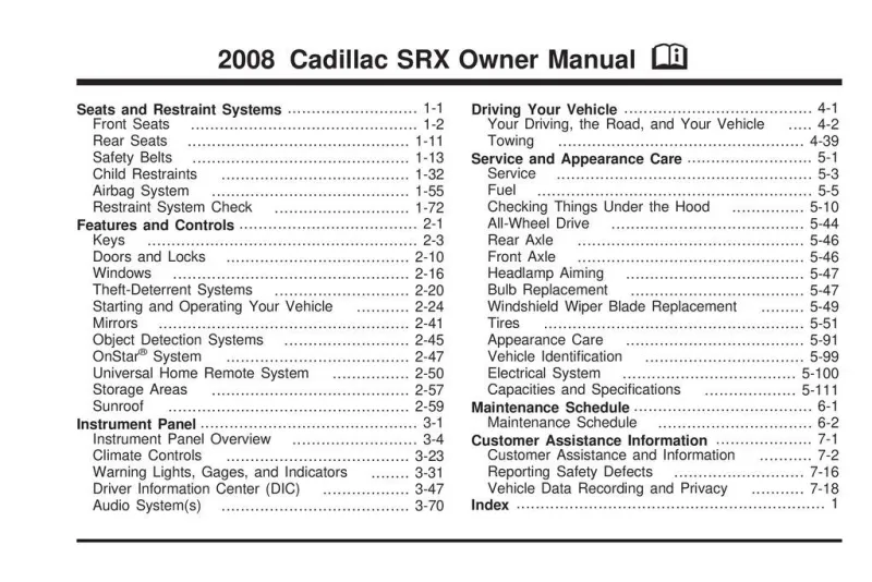 2008 Cadillac Srx owners manual