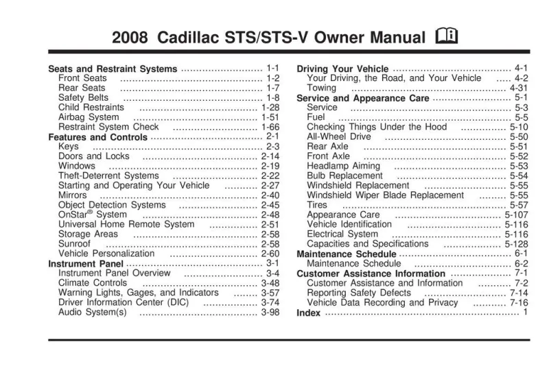 2008 Cadillac Sts owners manual