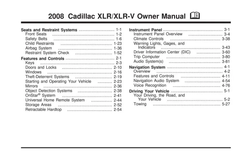 2008 Cadillac Xlr owners manual