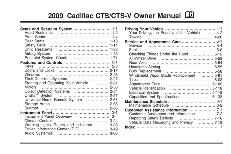 2009 Cadillac Cts owners manual